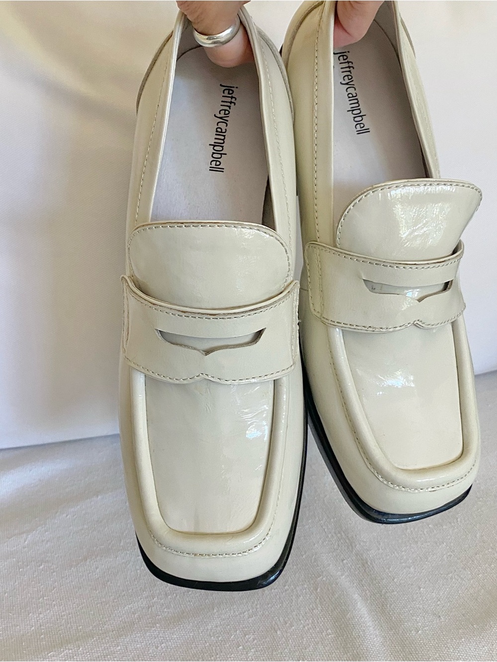 Jeffrey Campbell crinkle patent leather chunky loafers in ivory size 11 HTF - Picture 11 of 13